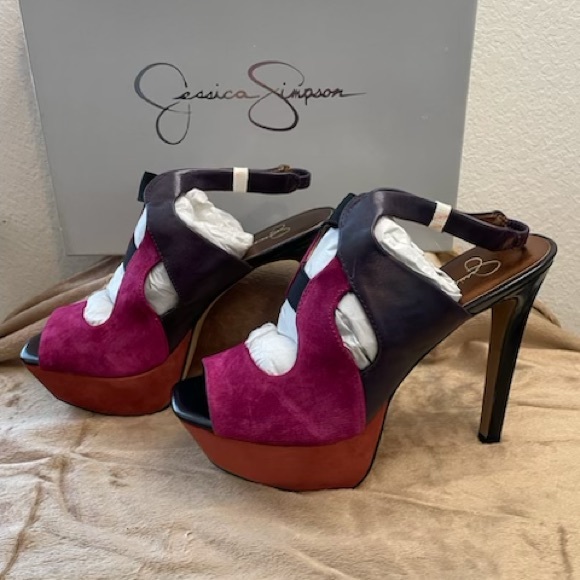 Jessica Simpson Orange/Pink/Purple Suede Heels - Picture 2 of 3